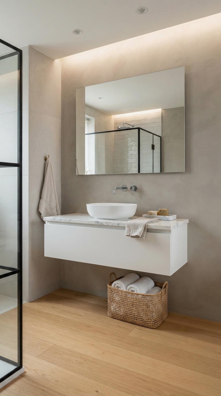 6. Floating Modern Marble Bathroom Vanity