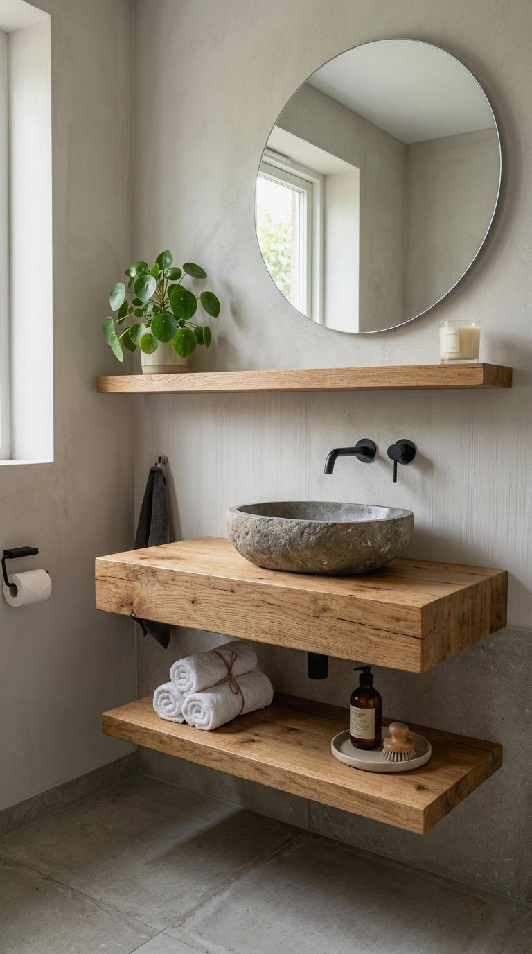 10. Floating Shelf Vanity for Open Storage
