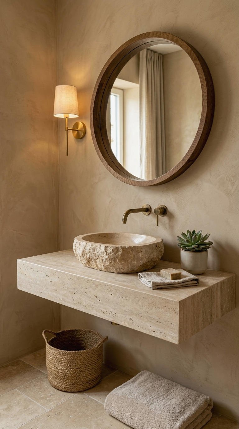 17. Floating Stone Vanity with Natural Texture