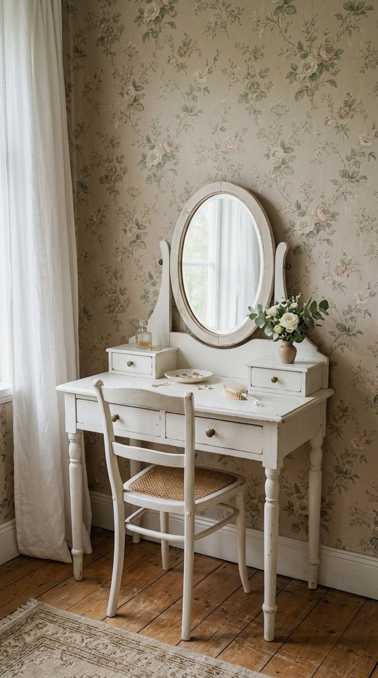 18. Floral Wallpaper Vanity Backdrop
