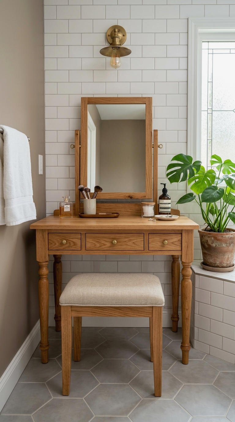 18. Freestanding Makeup Vanity in Bathroom
