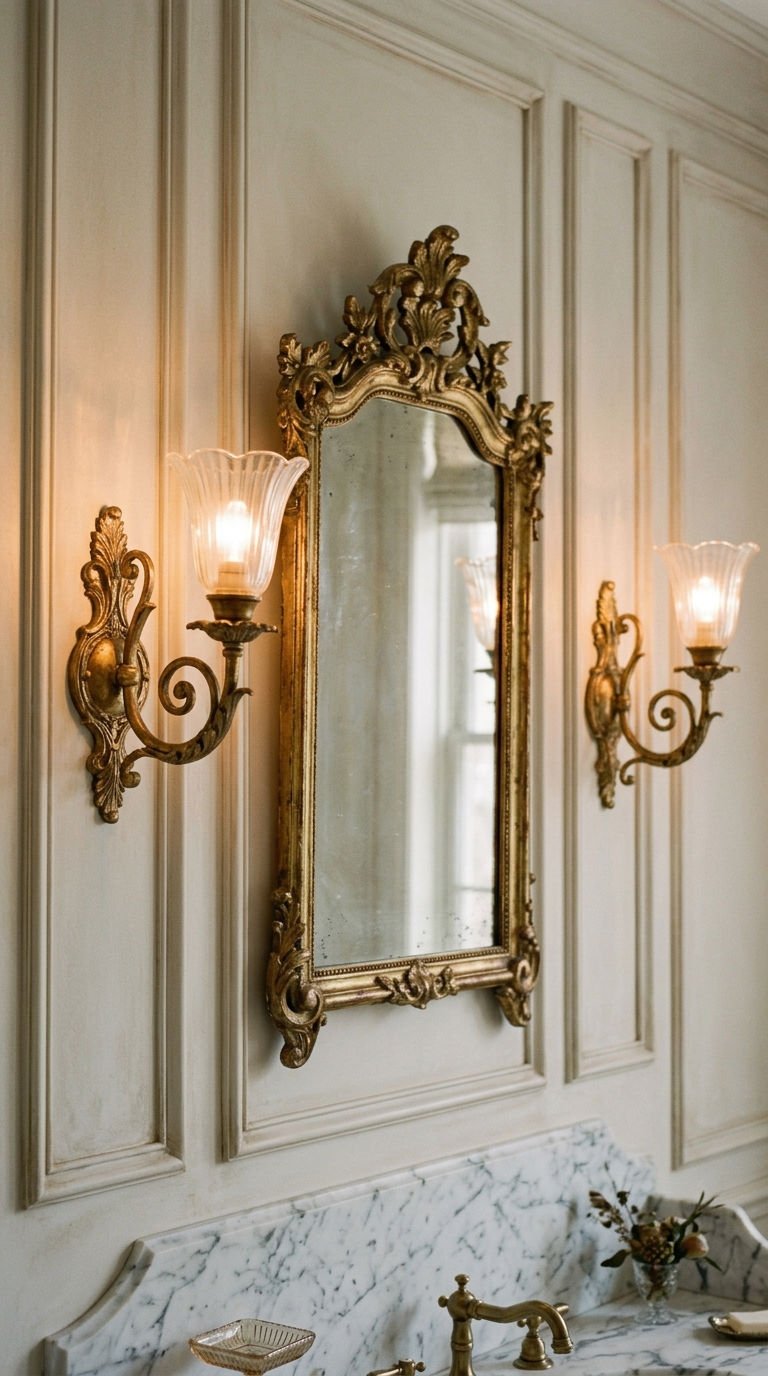 22 Bathroom Wall Sconce Picks That Actually Make Sense 14 14. French Inspired Bathroom Light Fixtures