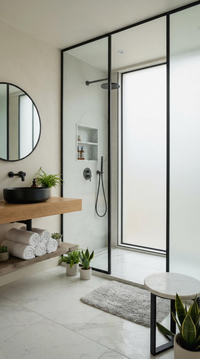 4. Frosted Glass Bathroom Wall Privacy