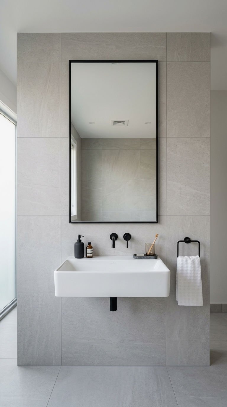 2. Full Tile Backsplash Covering Vanity Wall