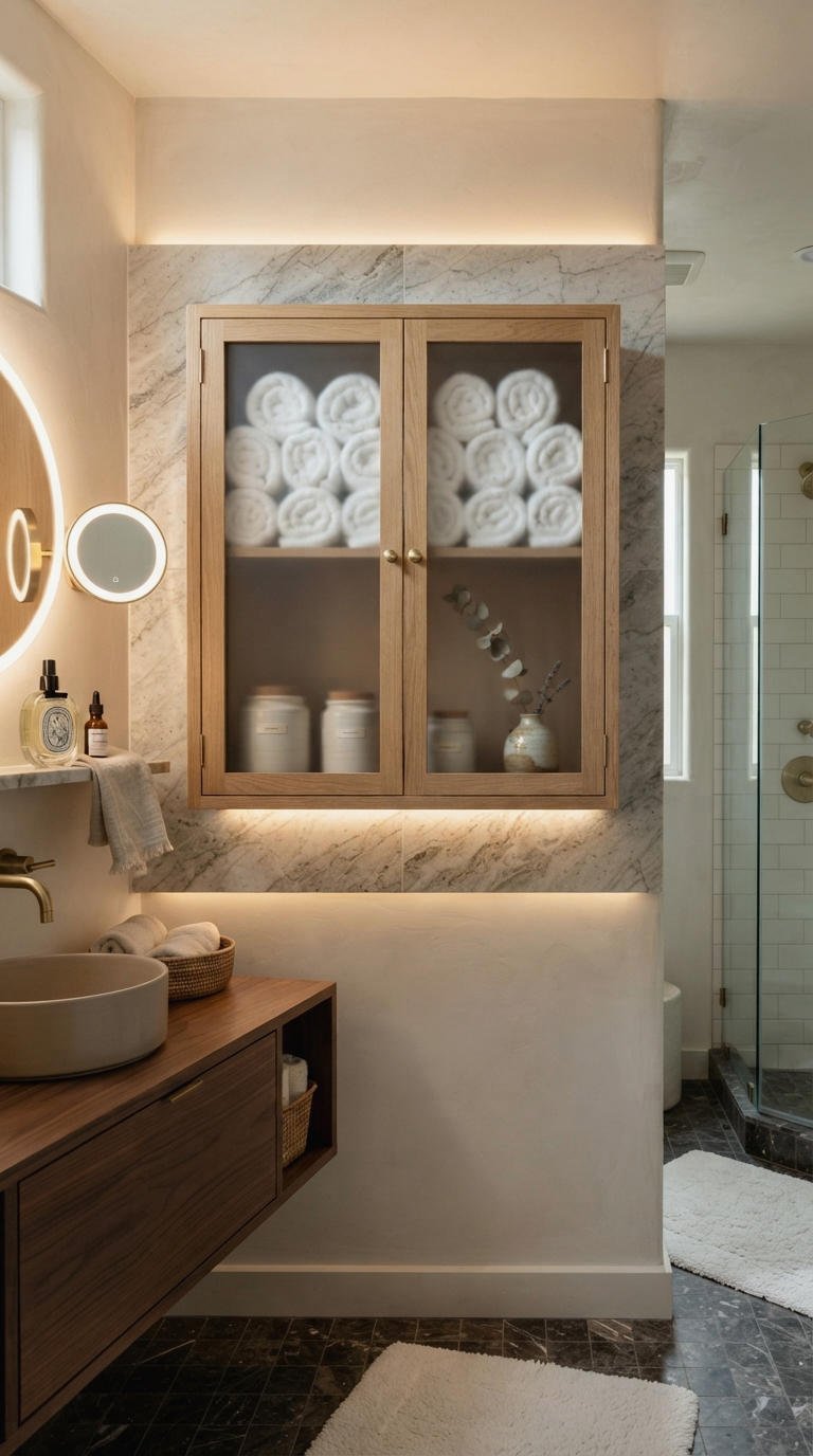 15. Glass Door Bathroom Wall Cabinet