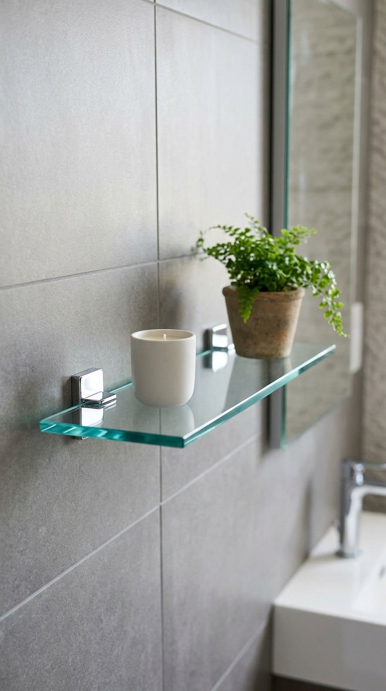 24 Bathroom Wall Shelves Ideas That Will Transform Your Space 10 10. Glass Shelving For A Modern Look