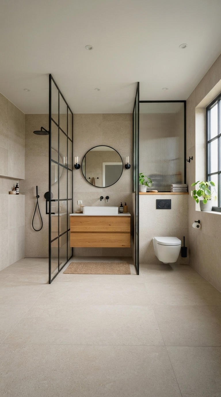 13. Glass Wall Divider for Bathroom Zones