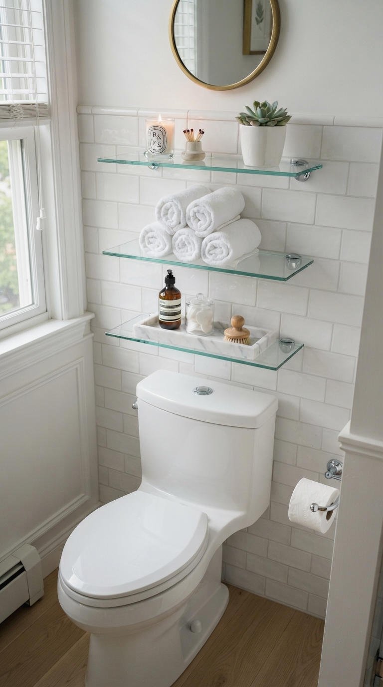 15. Glass Wall Shelves for Bathroom Storage