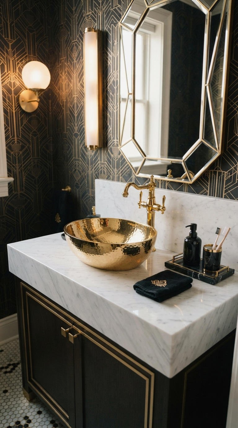 21. Gold Vessel Sink Bathroom Glam