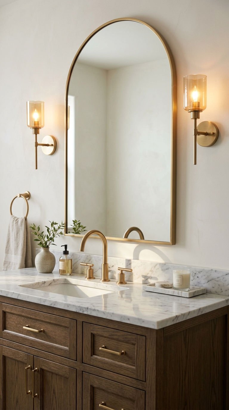 22 Bathroom Wall Sconce Picks That Actually Make Sense 6 6. Gold Wall Sconces That Shine