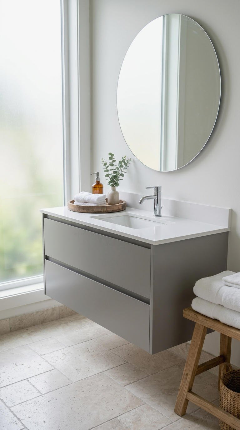 16. Gray Floating Vanity for Calm Baths