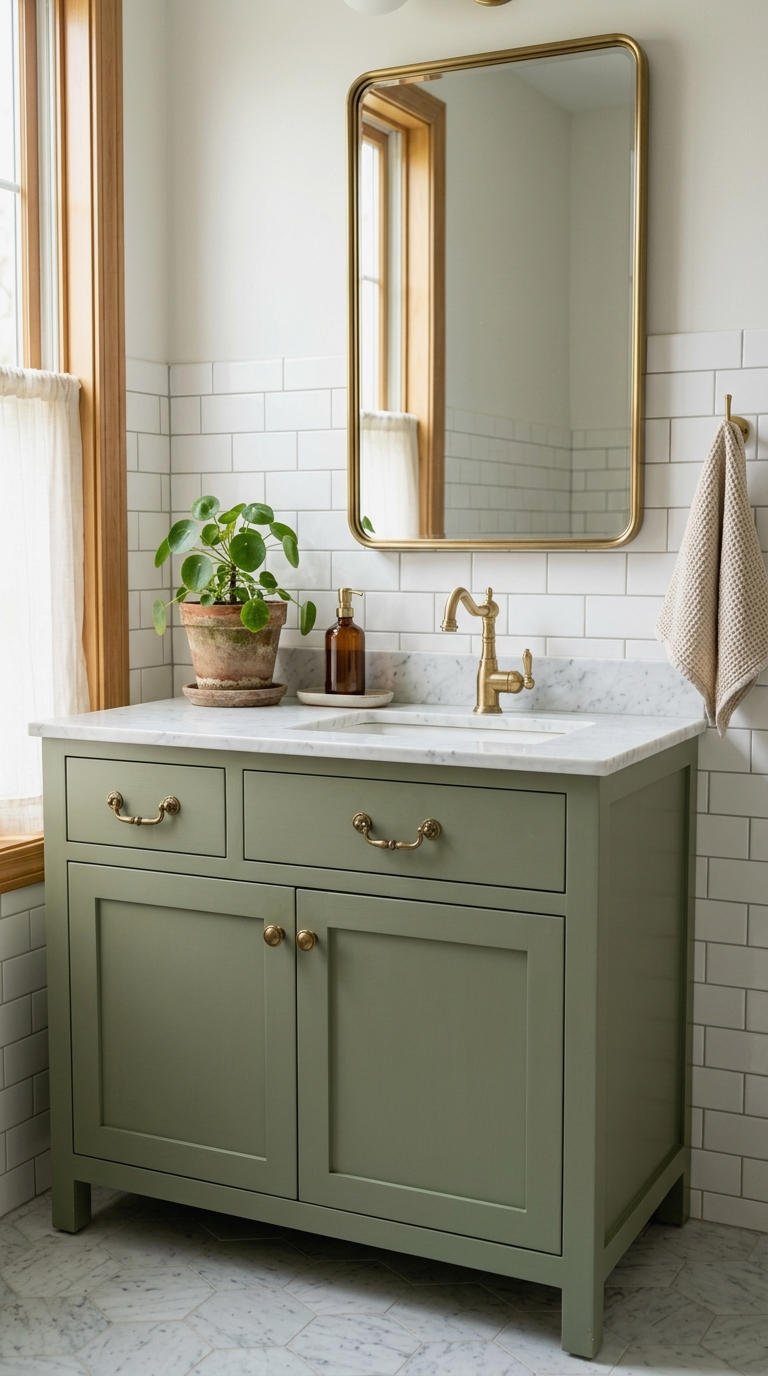18. Green Farmhouse Bathroom Vanity Accent