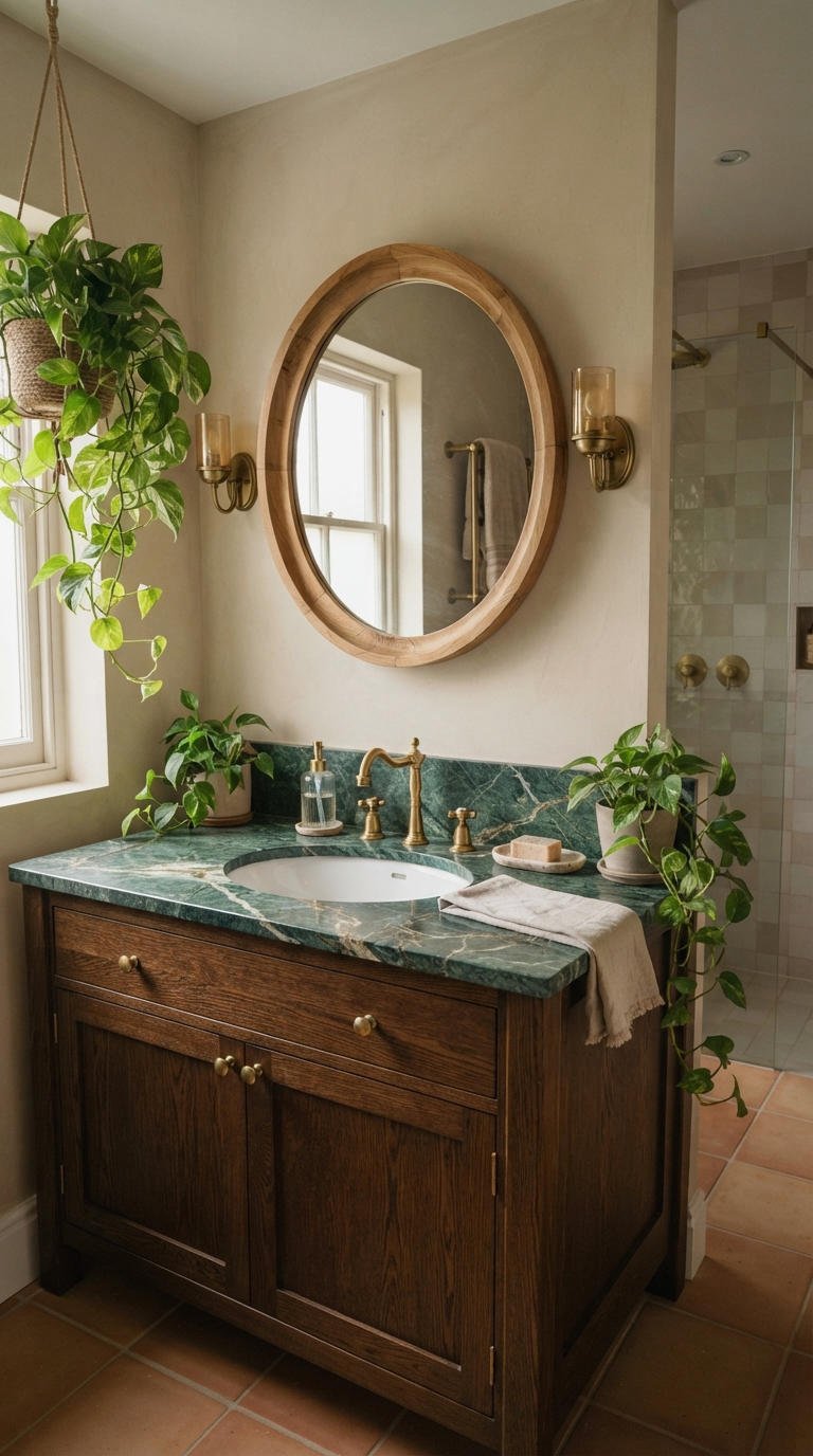 8. Green Marble Bathroom Vanity Statement