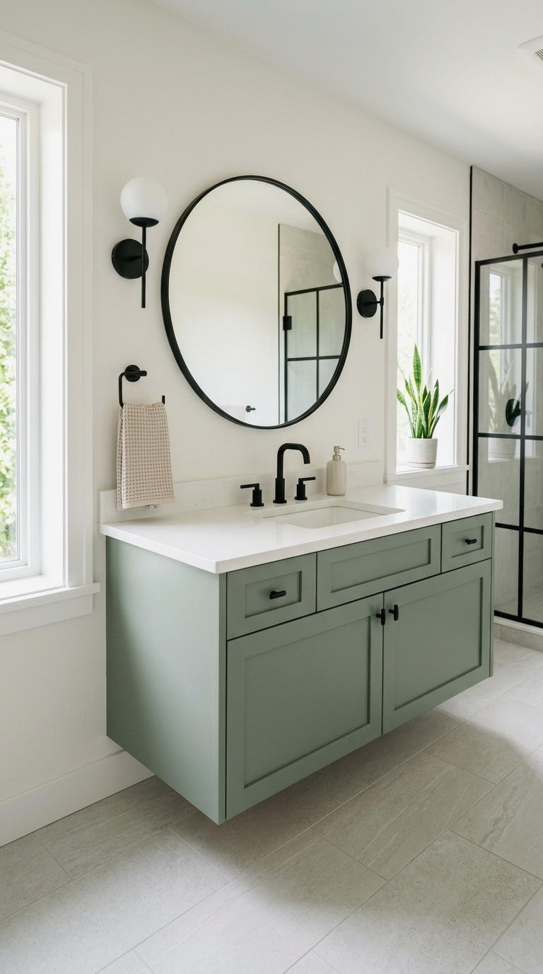 8. Green Vanity Paired with Black Fixtures