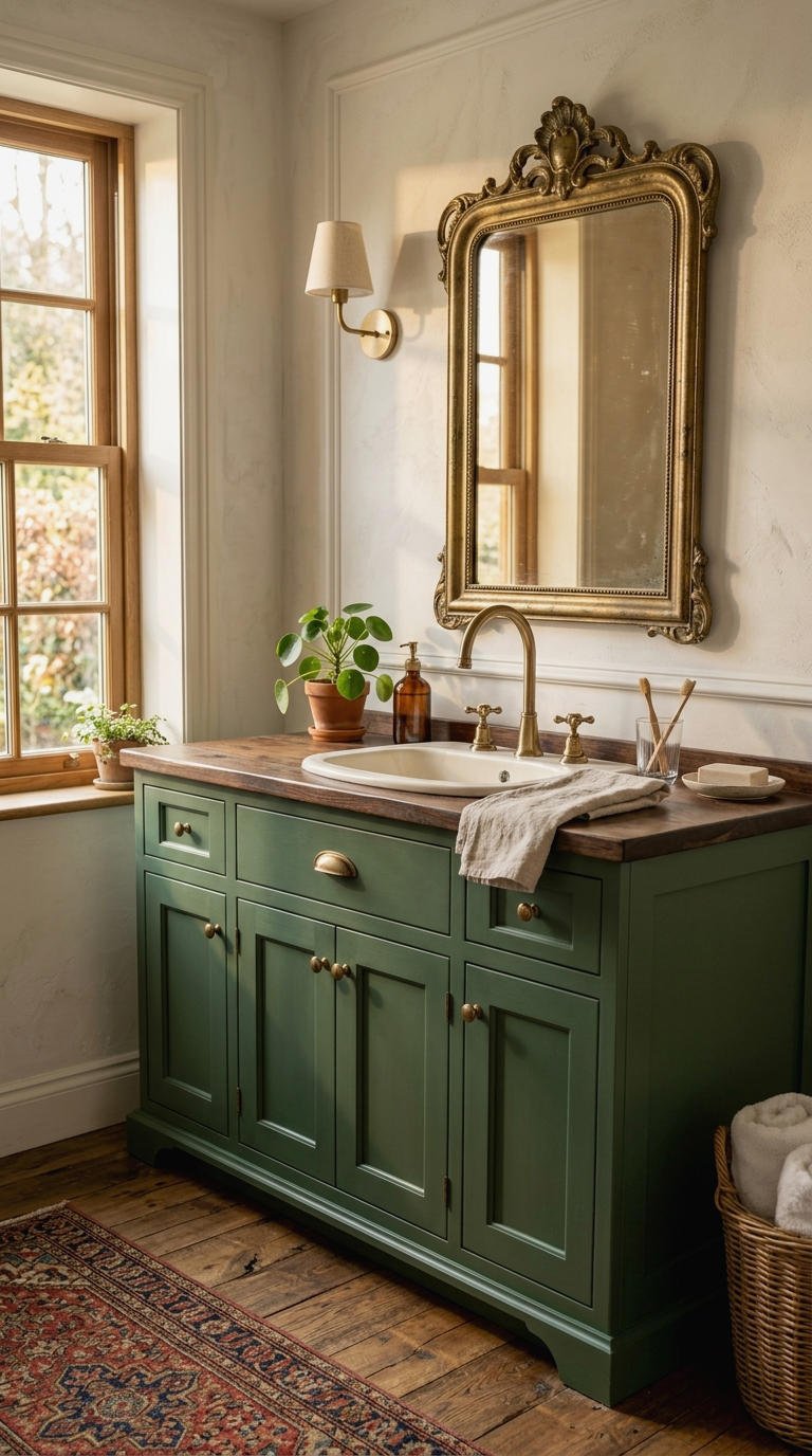 14. Green Vanity with Brass Hardware