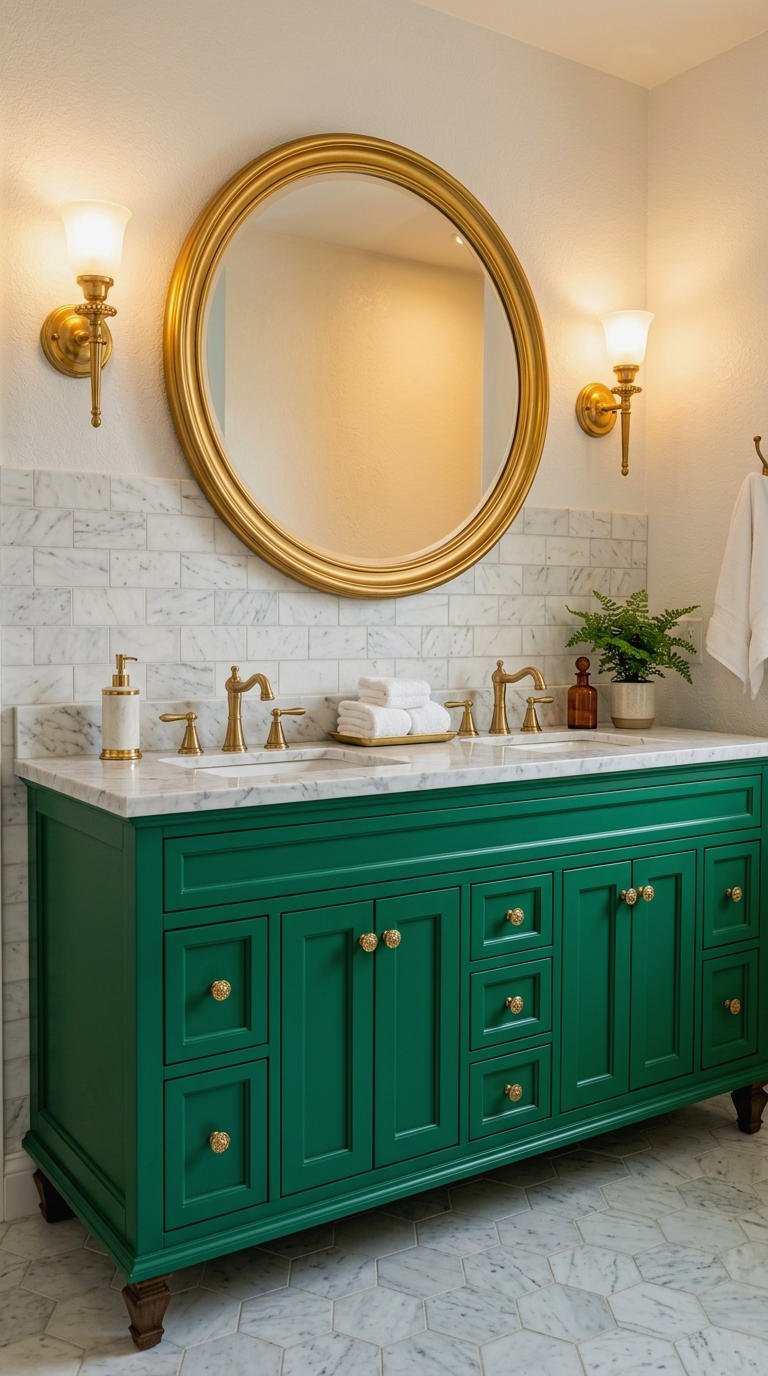 13. Green Vanity with Gold Hardware