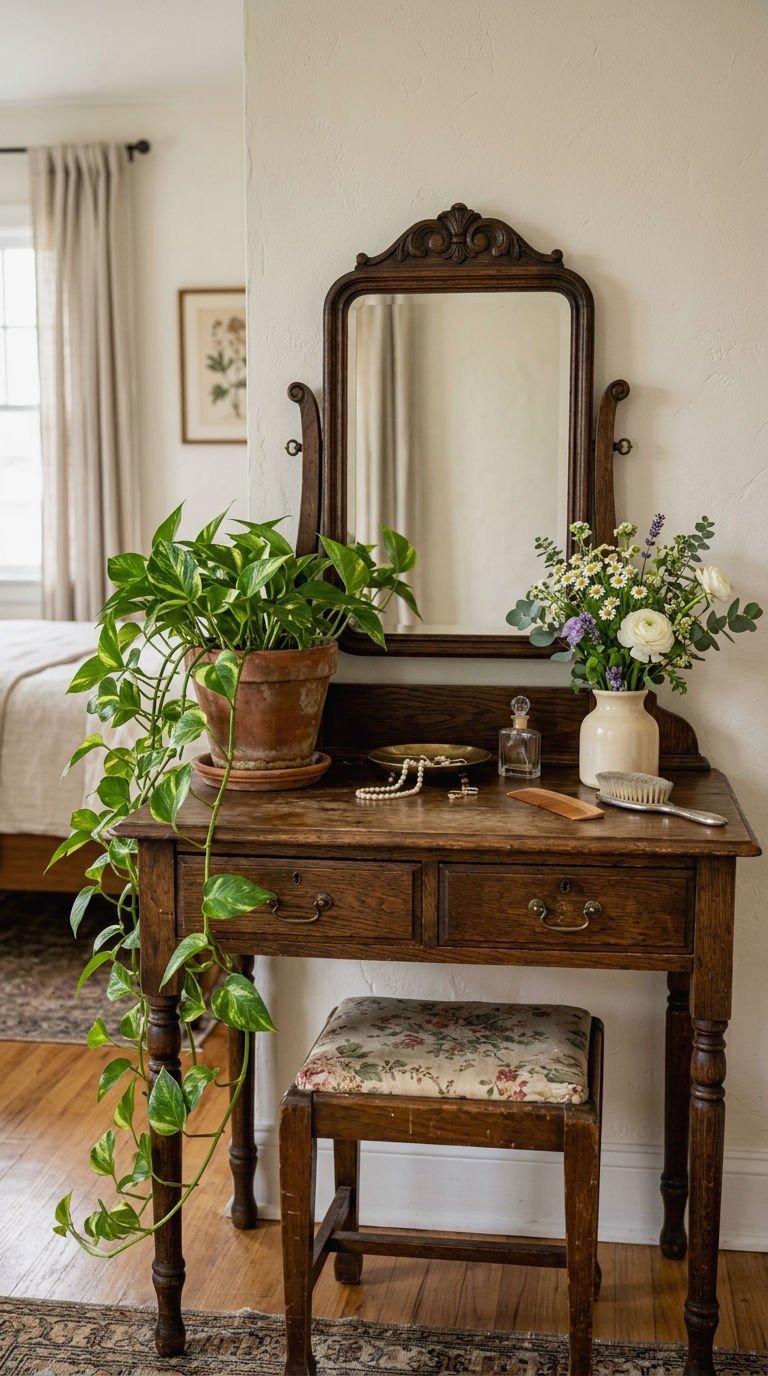 20. Greenery Styled Vanity Corner