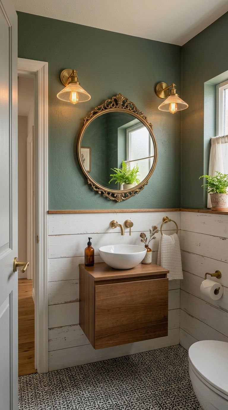6. Half Bath Shiplap Accent Wall Style