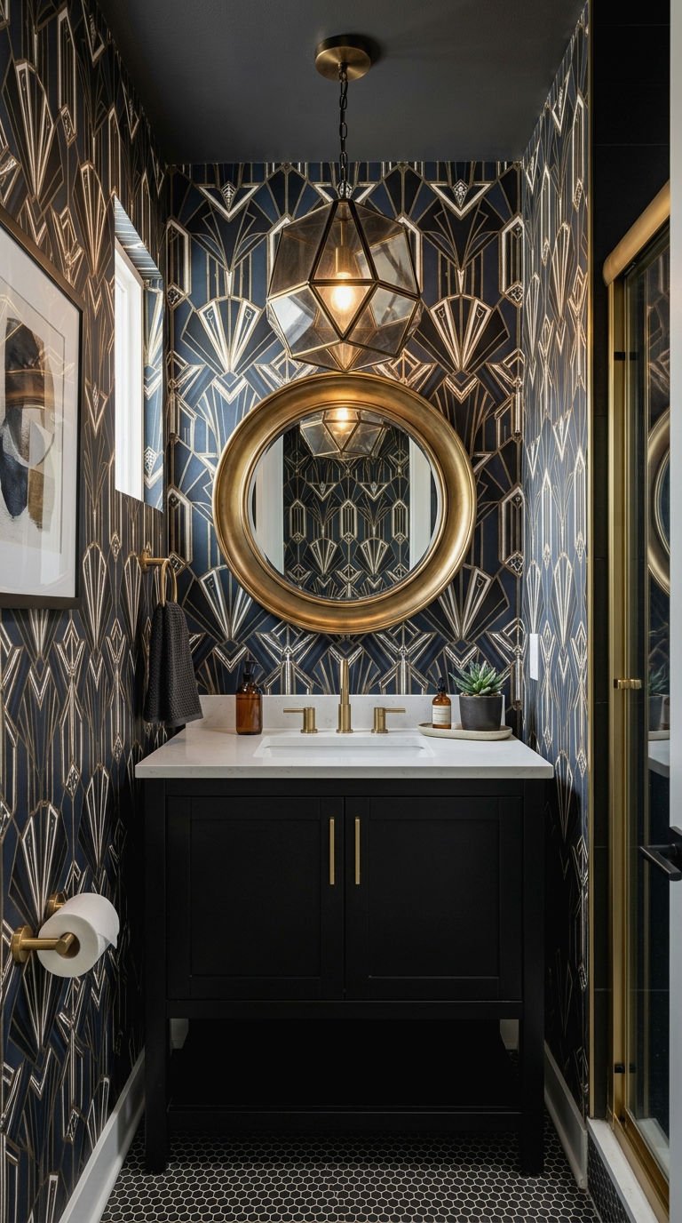 16. Half Bath With a Black Vanity