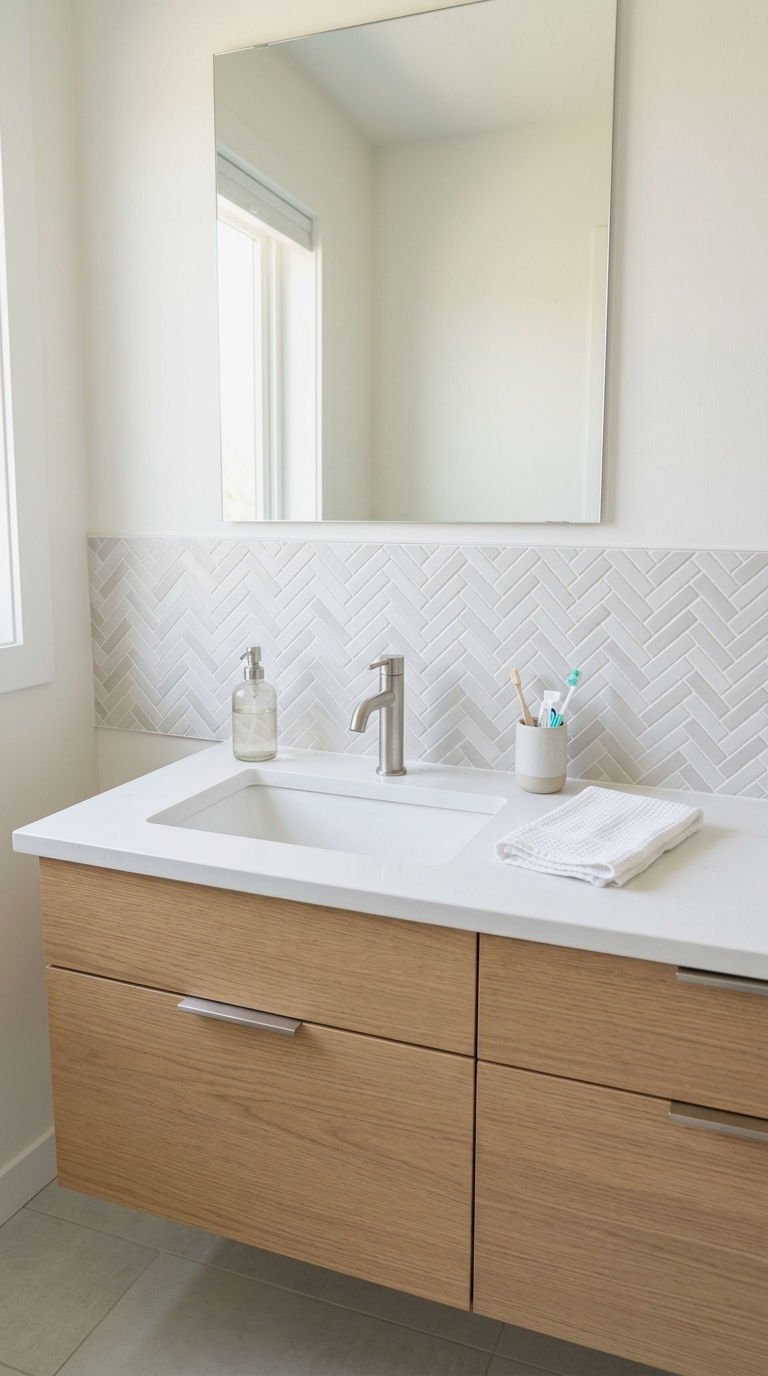 20. Herringbone Pattern Tile Backsplash