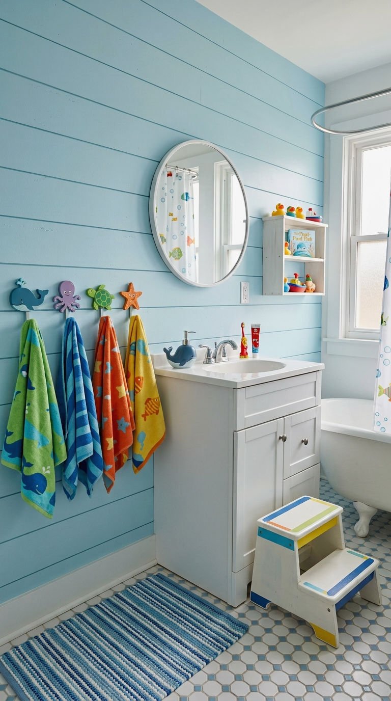 32. Kids Bathroom Shiplap Wall Style