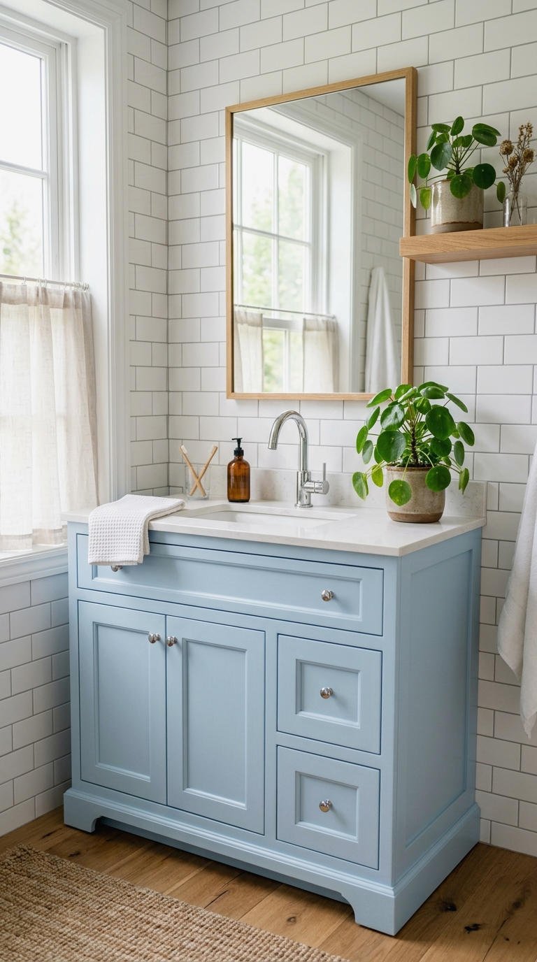 4. Light Blue Vanity for Airy Spaces