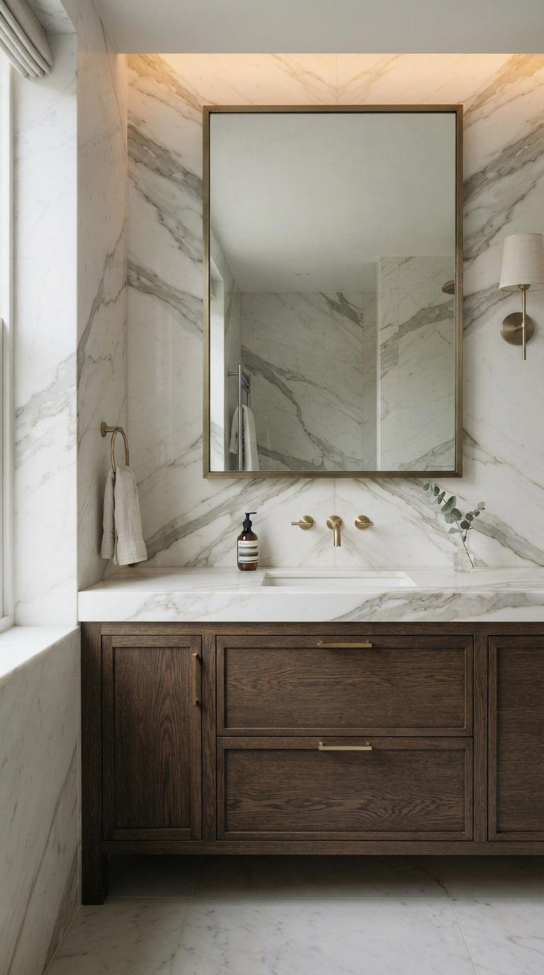 11. Marble Backsplash Bathroom Vanity Details