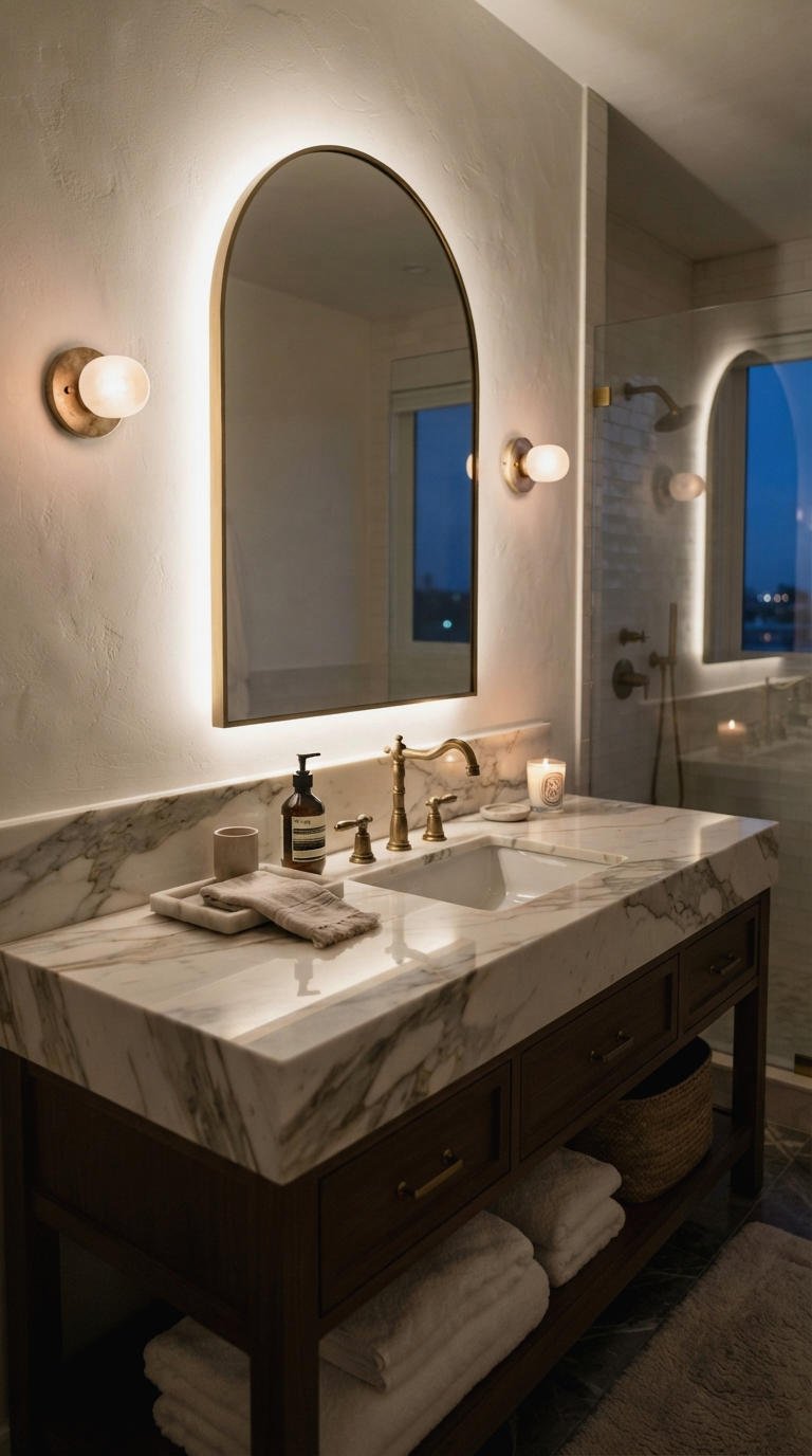 21. Marble Bathroom Vanity With Mirror