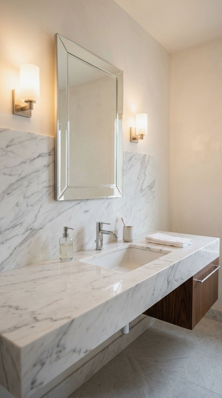 2. Marble Slab Behind the Sink