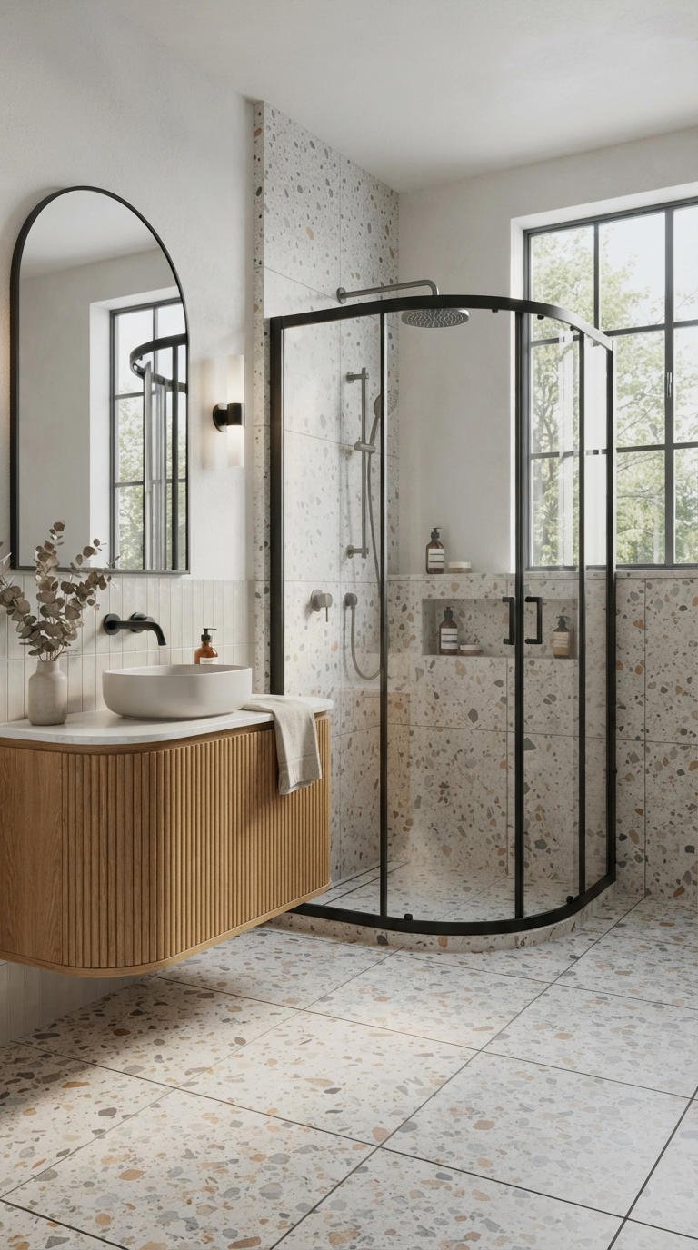11. Modern Bathroom With Curved Glass Wall