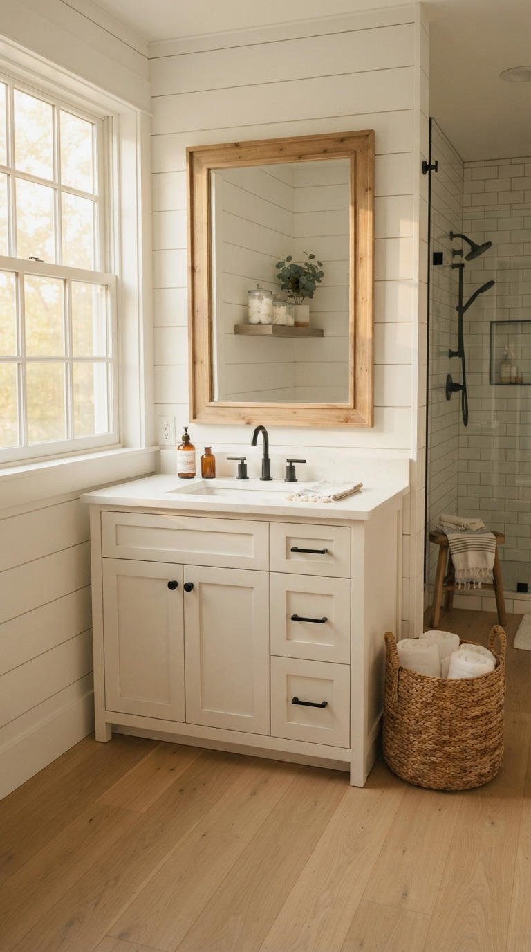 4. Modern Farmhouse Vanity With Warmth