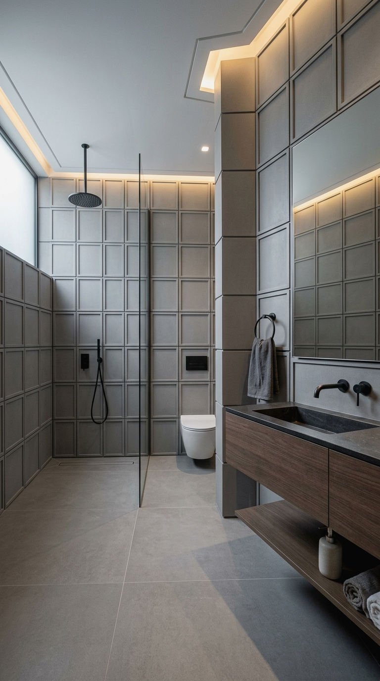 7. Modern Paneling for a Sleek Bath