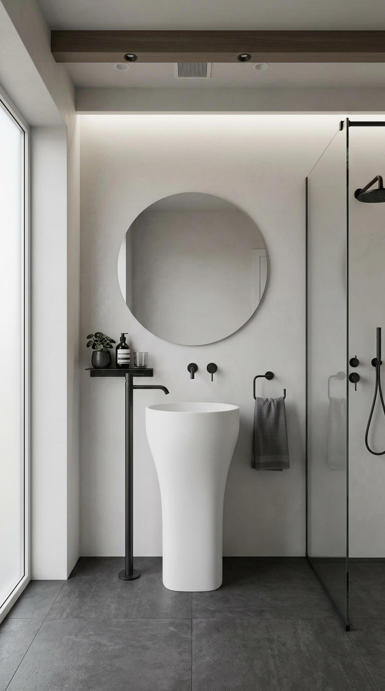3. Modern Pedestal Sink for Minimalist Baths