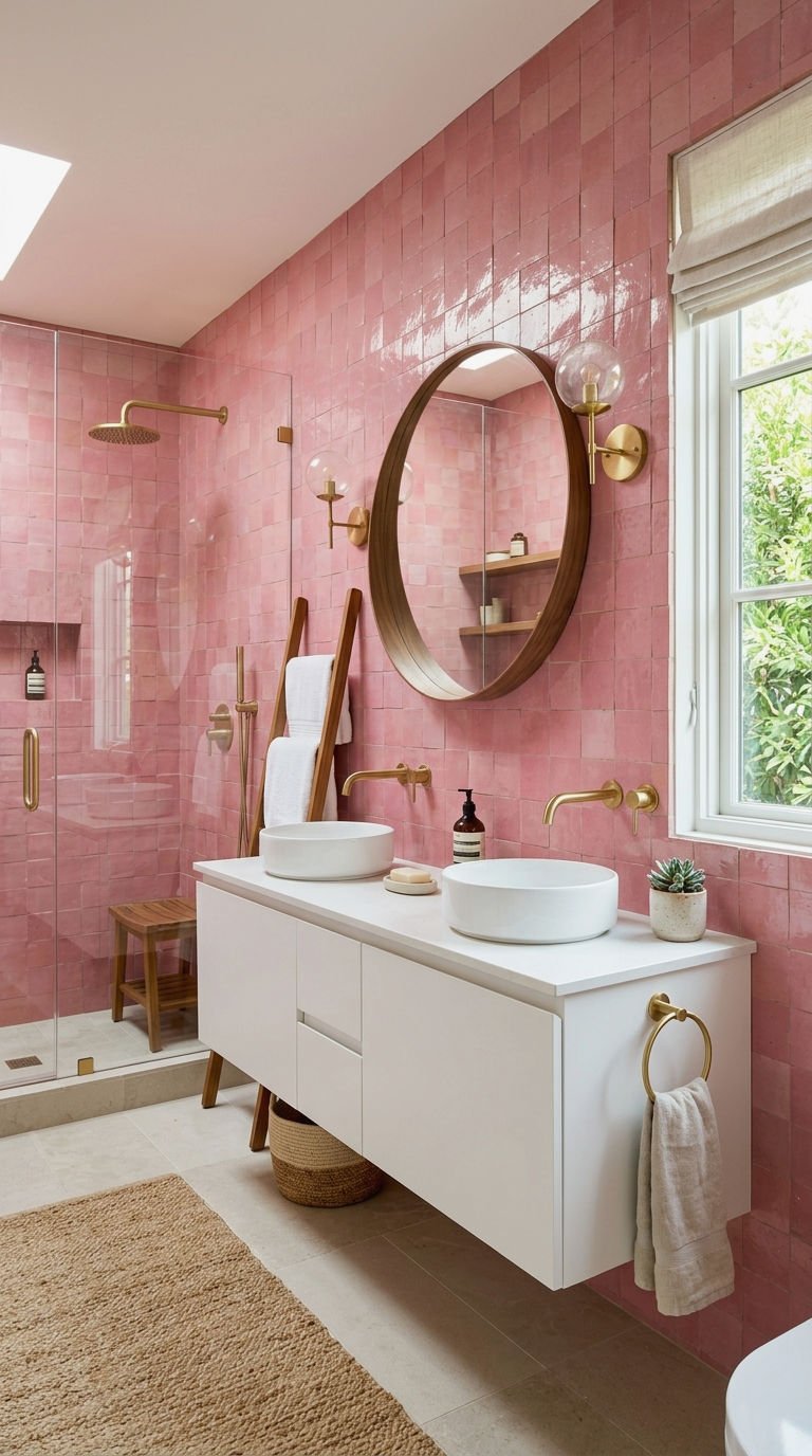 8. Modern Vanity With Pink Tiles
