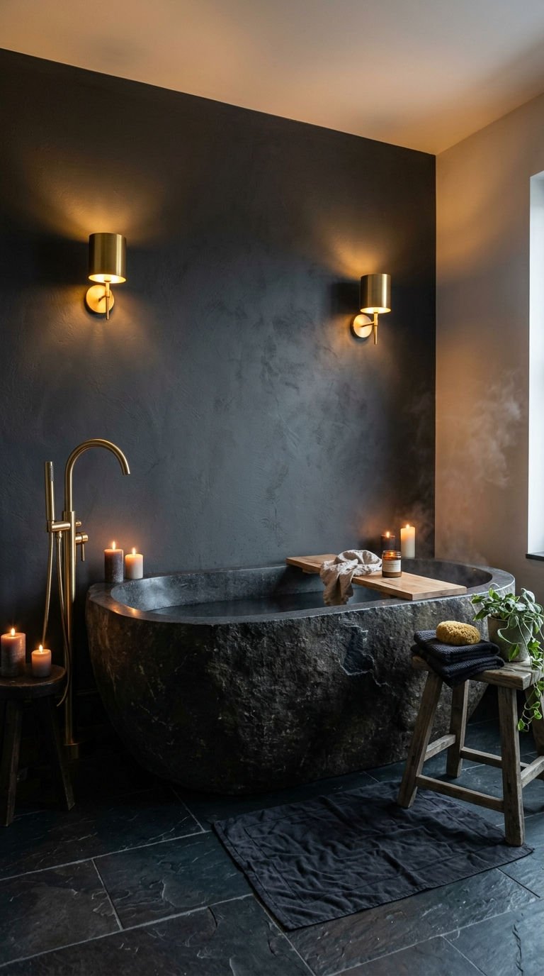 18 Bathroom Accent Wall Ideas That Actually Work 13 13. Moody Dark Accent Walls