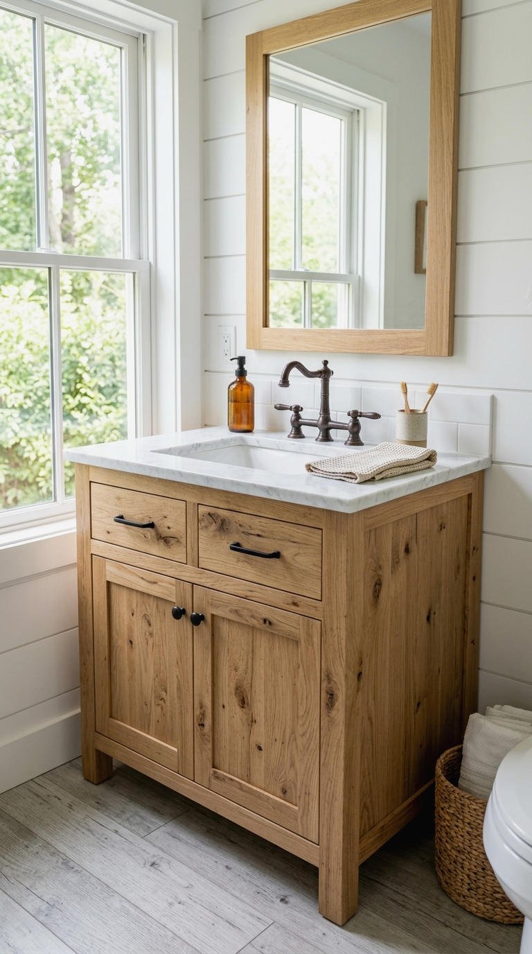 17. Natural Wood Farmhouse Bathroom Vanity