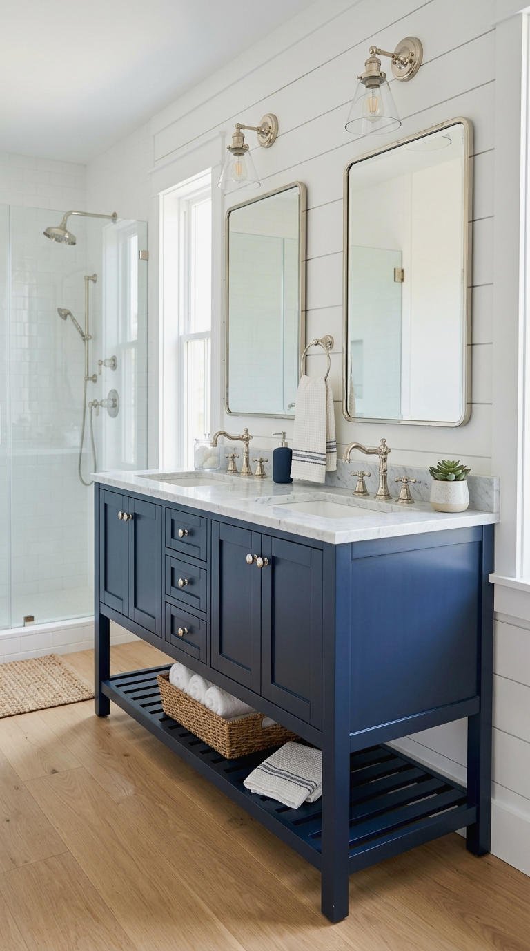 19. Navy Farmhouse Bathroom Vanity Style