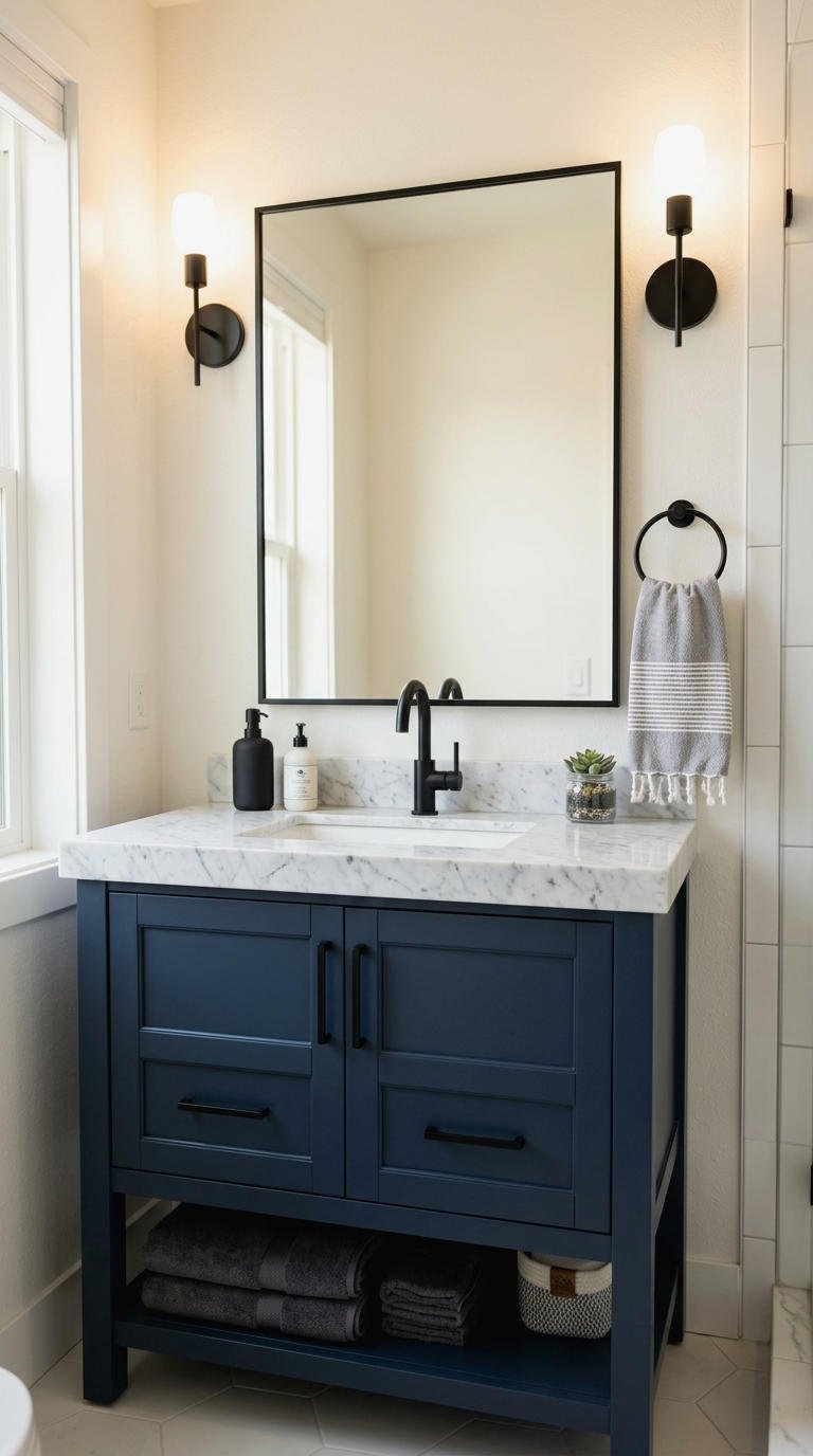 5. Navy Vanity With Black Hardware