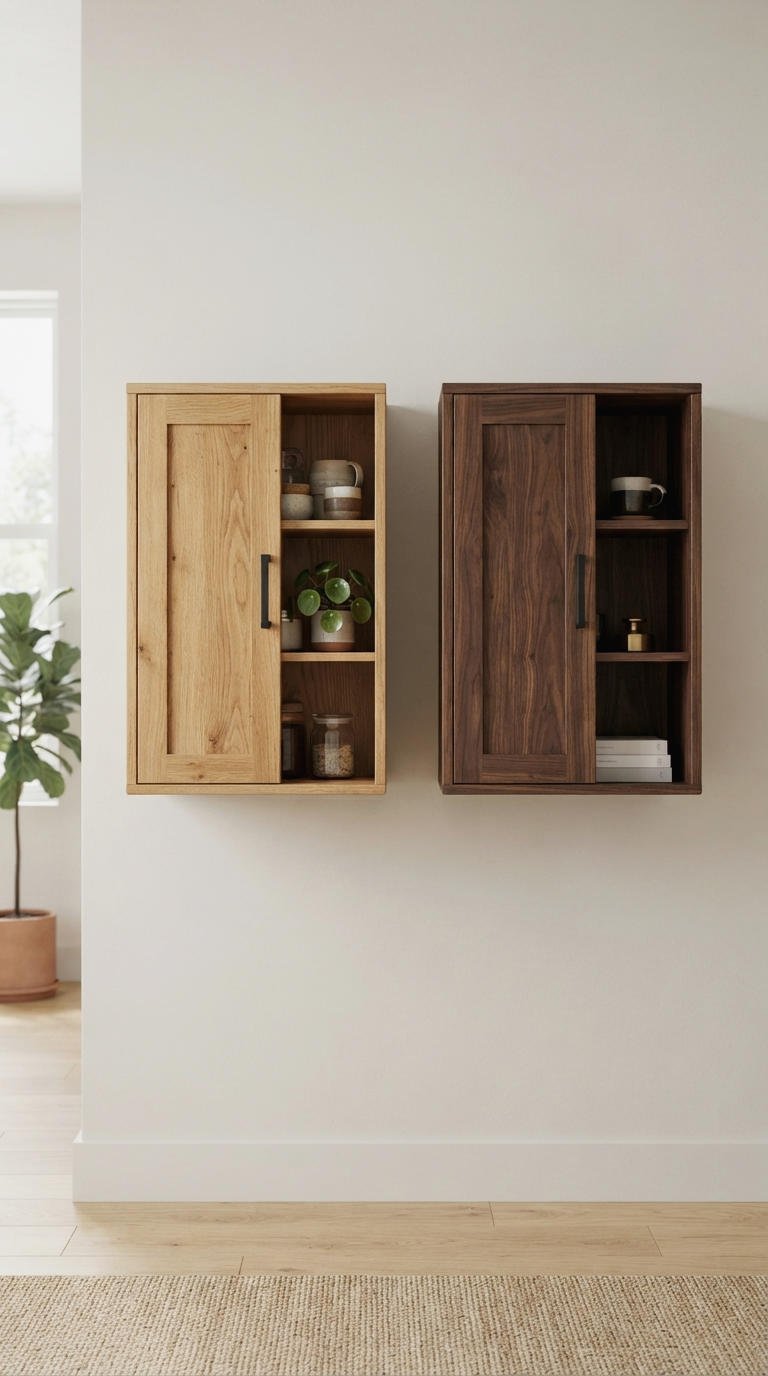 16. Oak and Dark Wood Wall Cabinet