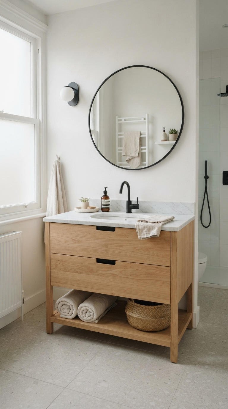 19. Oak and Marble Bathroom Vanity