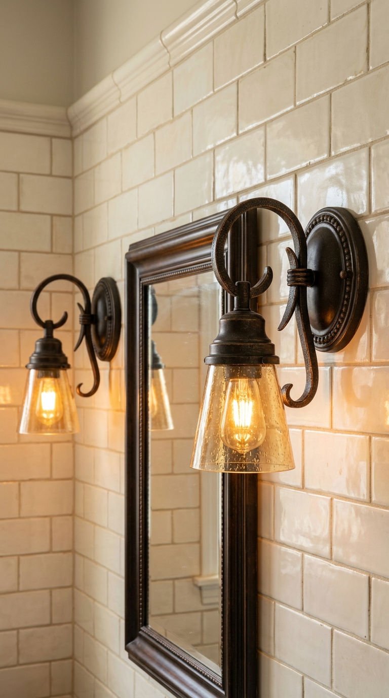22 Bathroom Wall Sconce Picks That Actually Make Sense 13 13. Oil Rubbed Bronze Sconce Inspiration