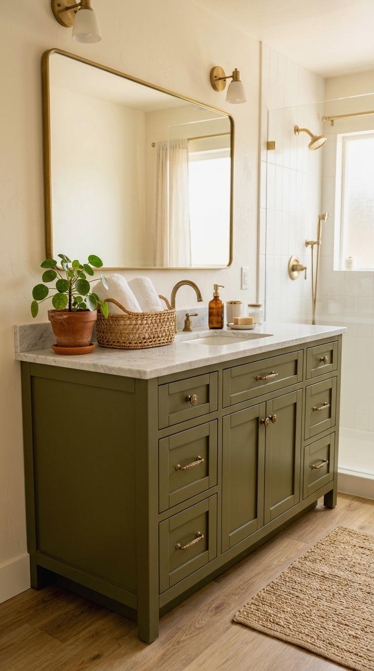 3. Olive Green Vanity Cabinet Styling