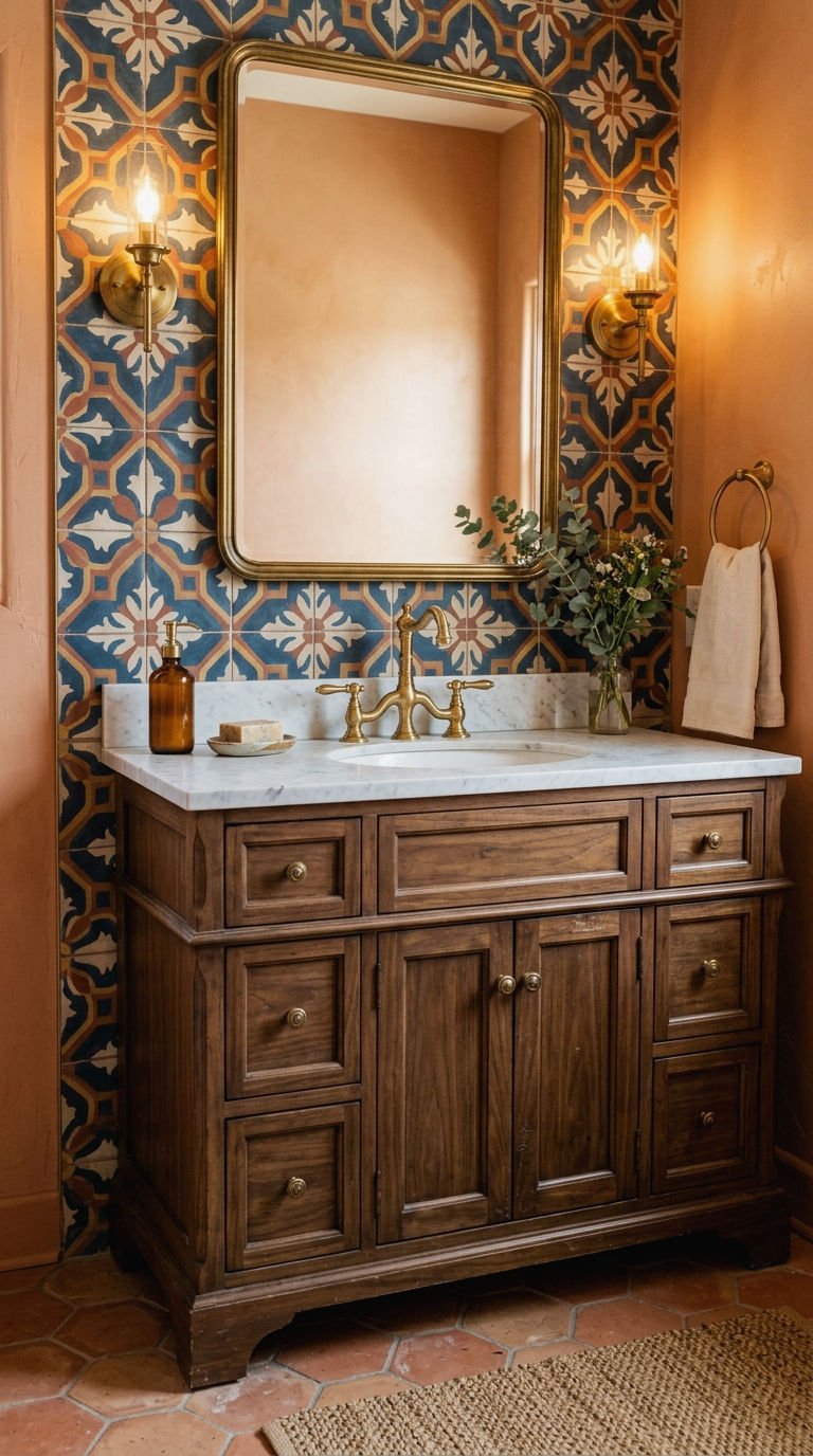 23. Patterned Cement Tile Backsplash