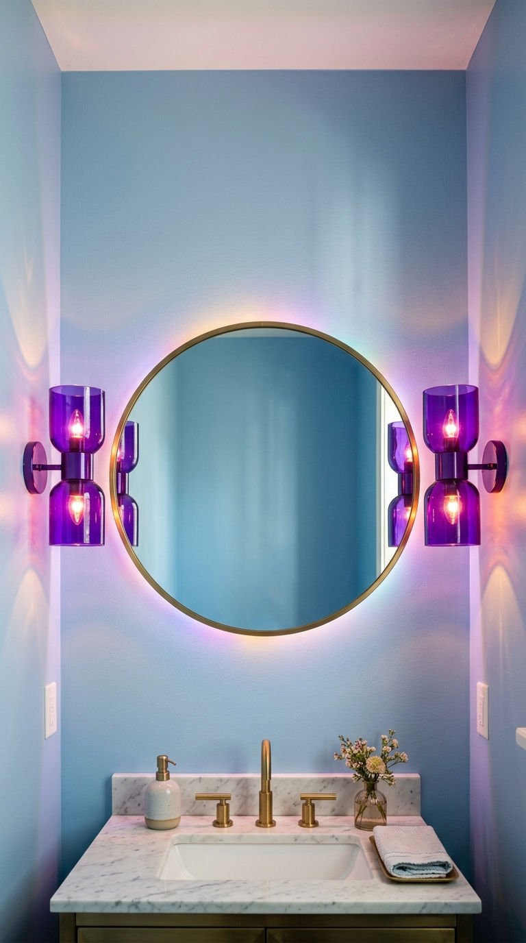 22 Bathroom Wall Sconce Picks That Actually Make Sense 19 19. Purple Wall Sconces for a Pop of Color