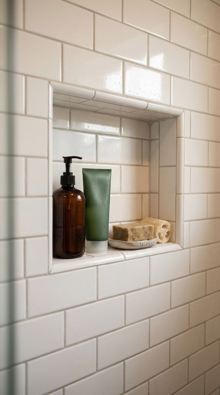 24 Bathroom Wall Shelves Ideas That Will Transform Your Space 3 3. Recessed Niches Built Into Walls