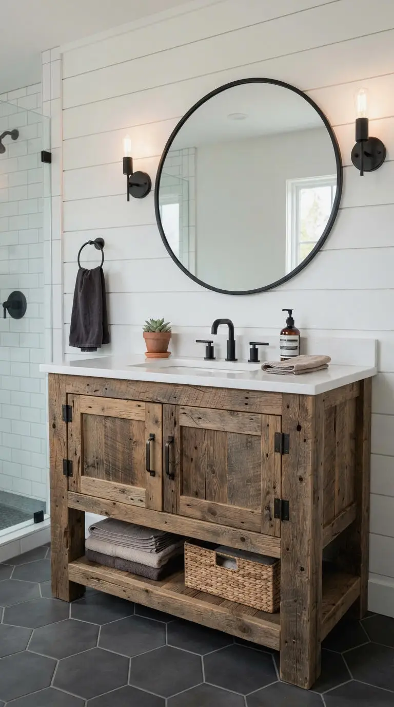 11. Reclaimed Wood Vanity with Character