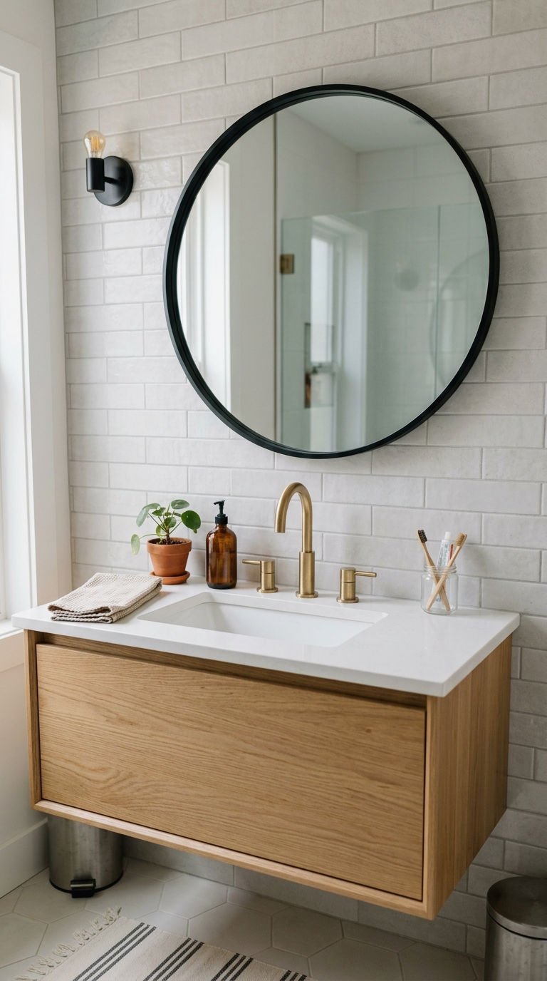 2. Round Mirrors for a Softer Vanity Look
