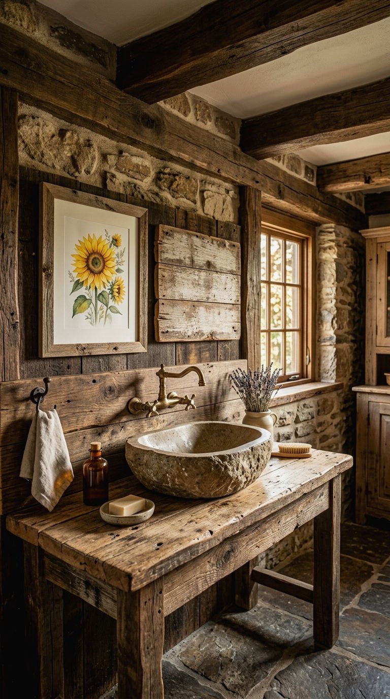 10. Rustic Bathroom Wall Decor