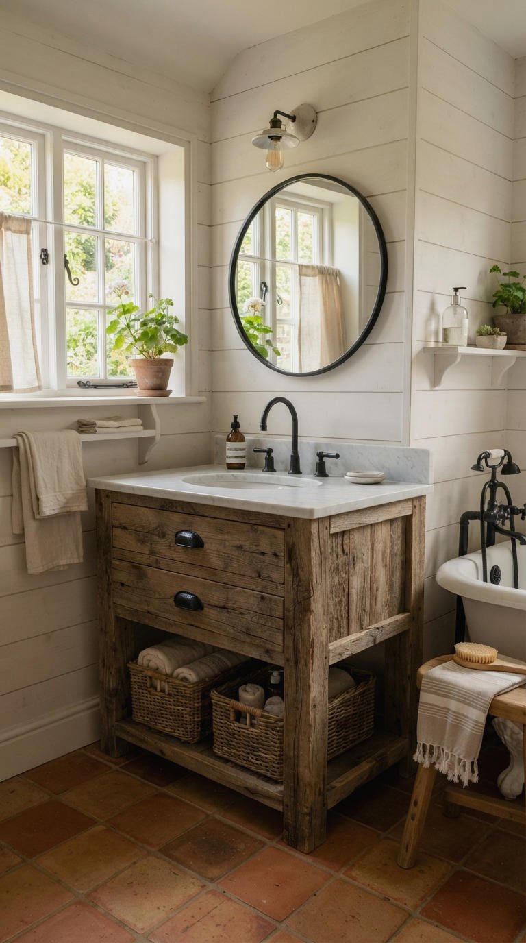 23. Rustic Marble Top Vanity Charm