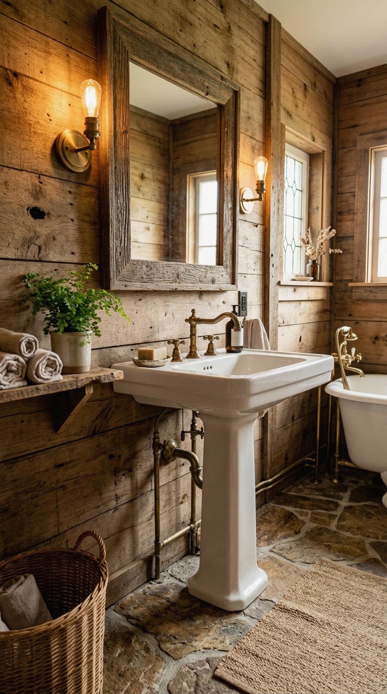 17. Rustic Pedestal Sink Bathroom Decor